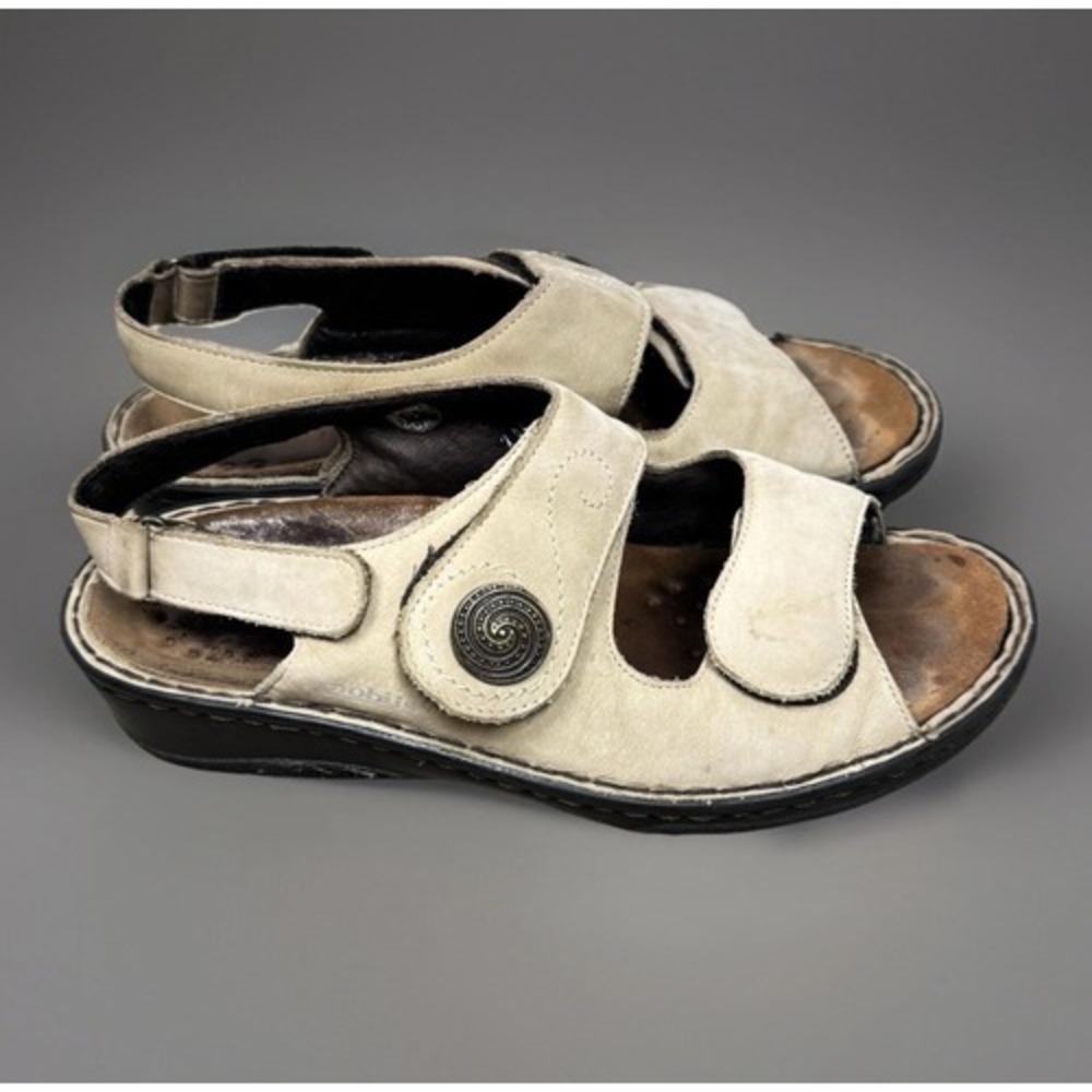 Mephisto Mobils Sandal Women US 9 EU 39 Beige Leather Adjustable Strap Slingback